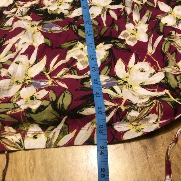 J Jill Floral Cotton Spandex Sleeveless Tank Ruched Side Tie Wrap Size Large - Picture 9 of 9